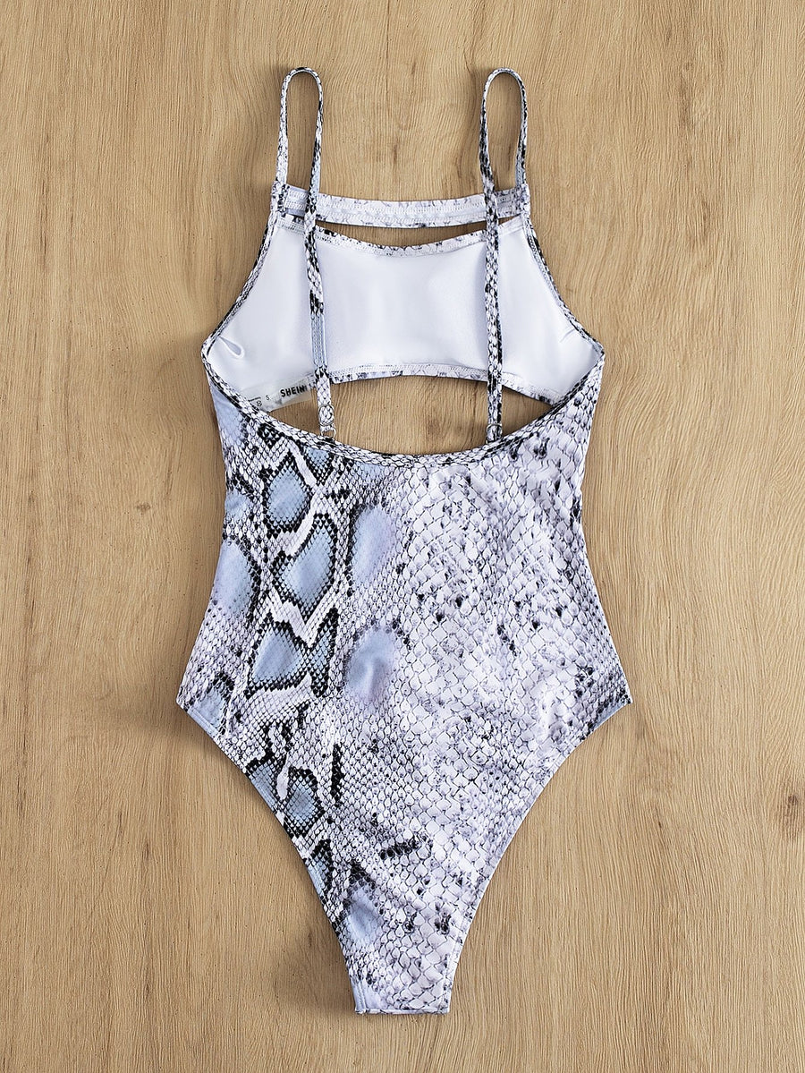 SNAKESKIN CUT OUT ONE PIECE SWIMSUIT
