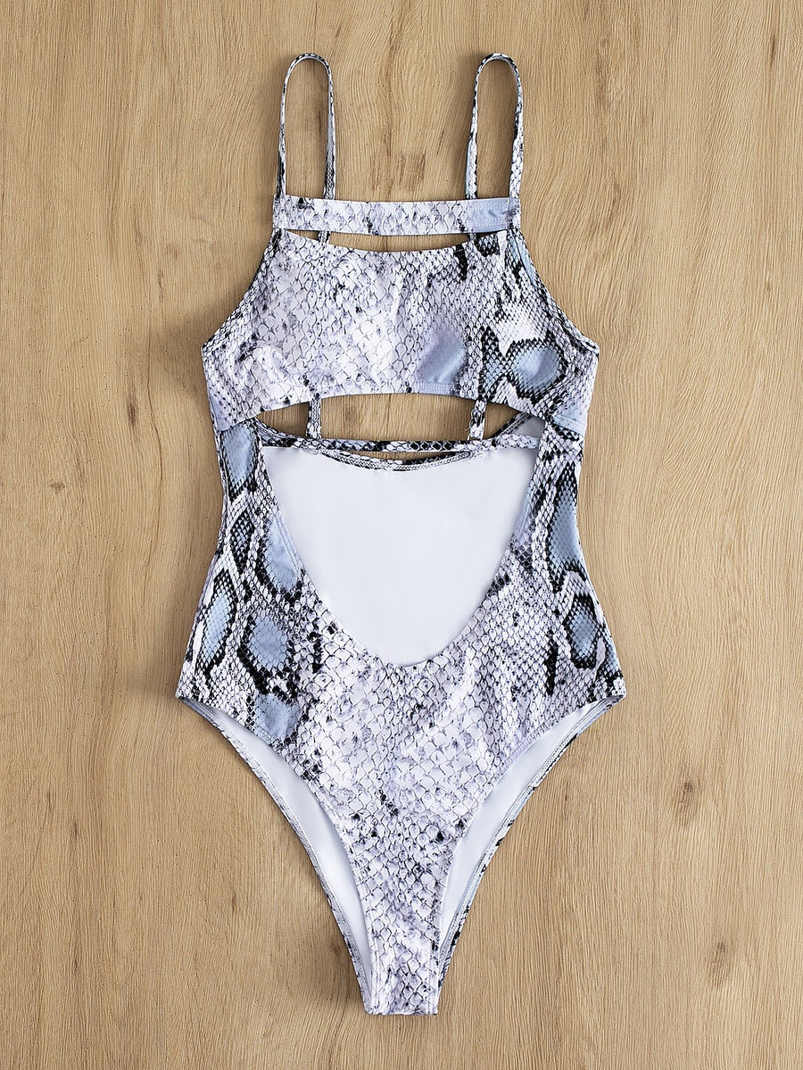SNAKESKIN CUT OUT ONE PIECE SWIMSUIT