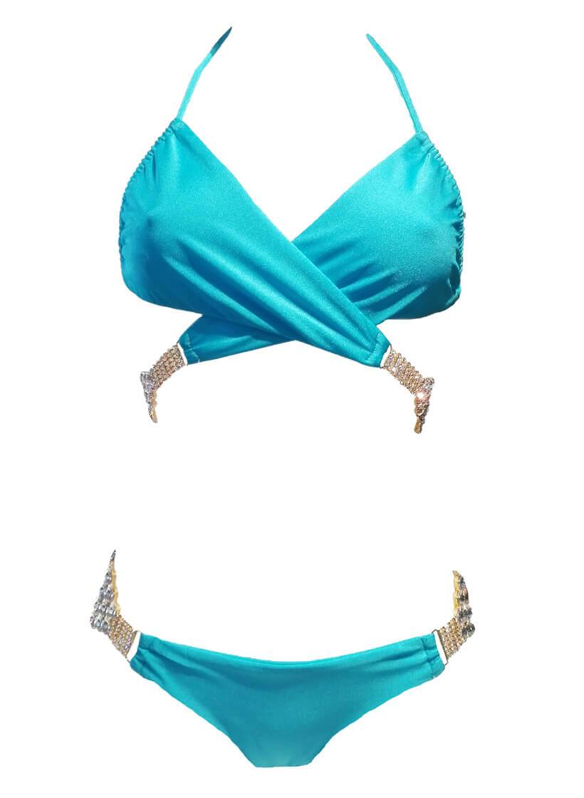 Gina Wrap Top & Skimpy Bottom - Turquoise