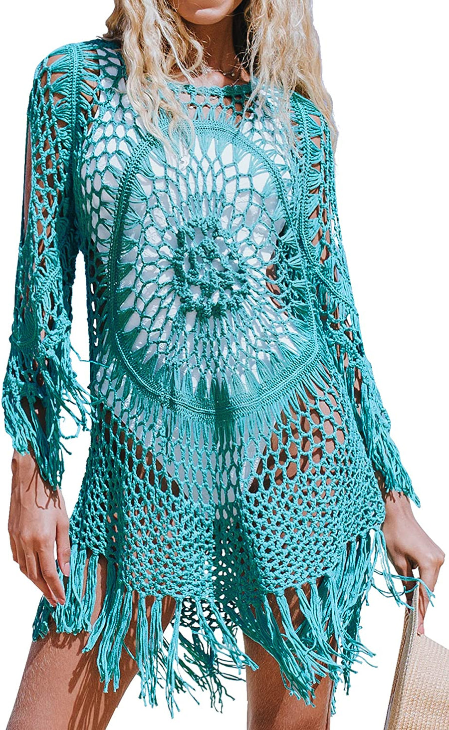 Crochet Hollow Out Tassel Swimsuit Cover Up