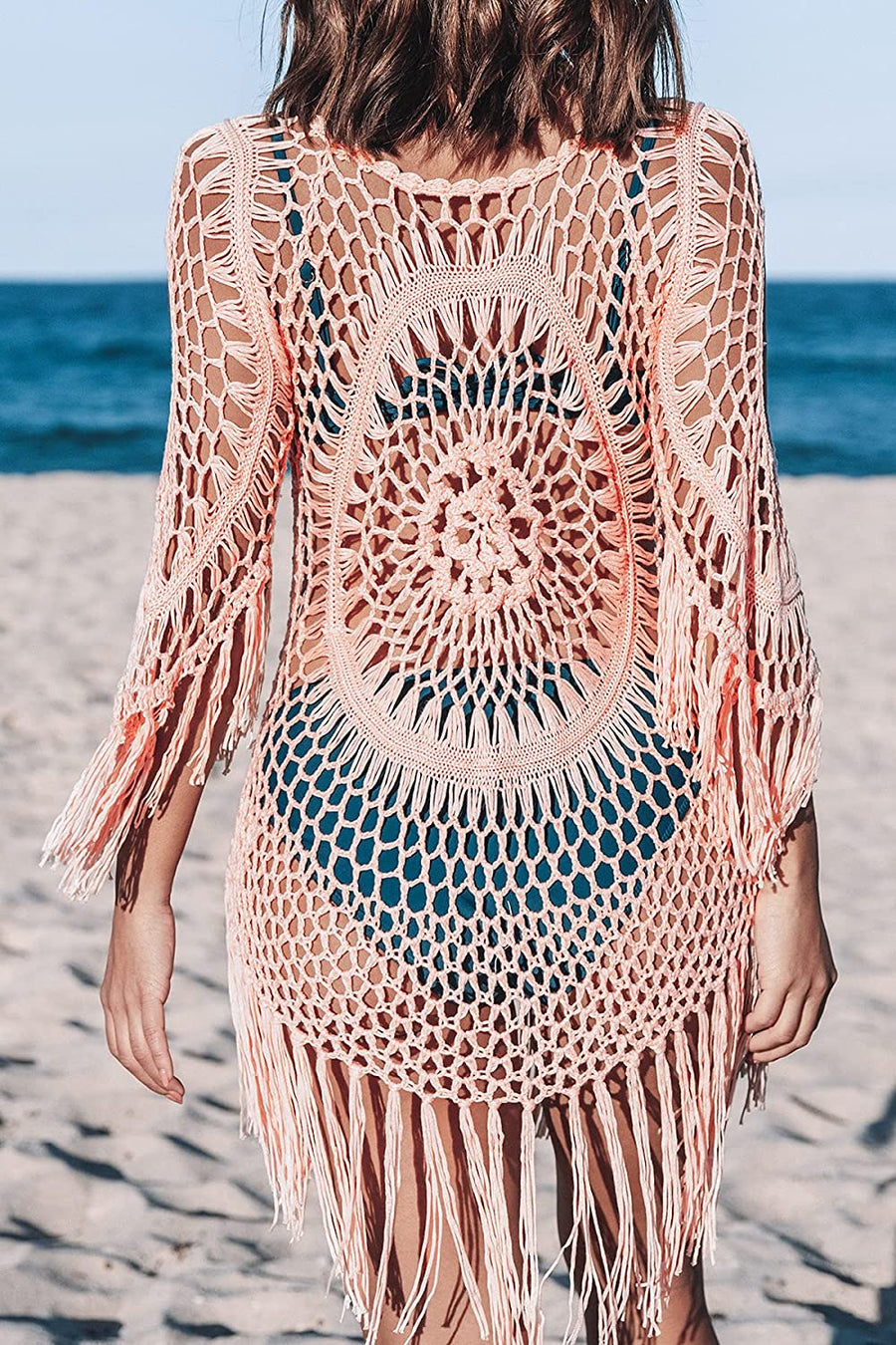Crochet Hollow Out Tassel Swimsuit Cover Up